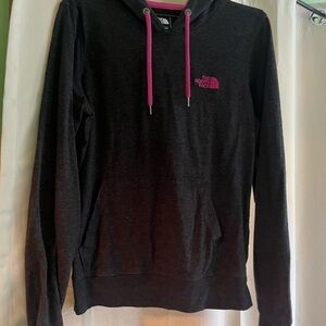 The North Face Women's Charcoal Hoodie with Pink Accents. Size Large